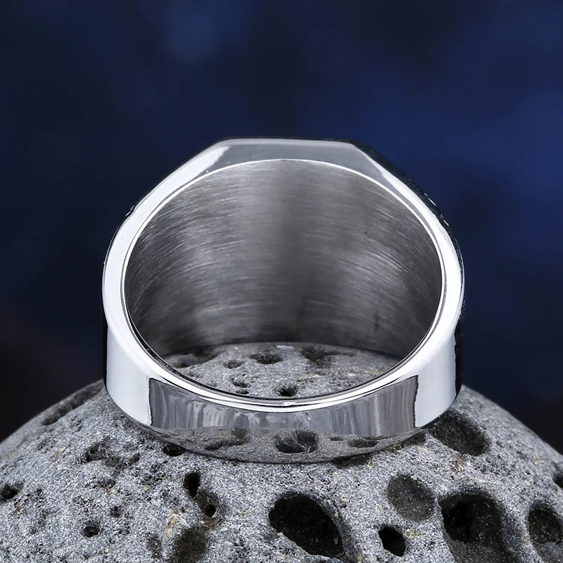 2024 New 316L Stainless Steel Celtic Knot Viking Polished Ring Black Zircon Vintage Jewelry For Couple Gift Good Detail