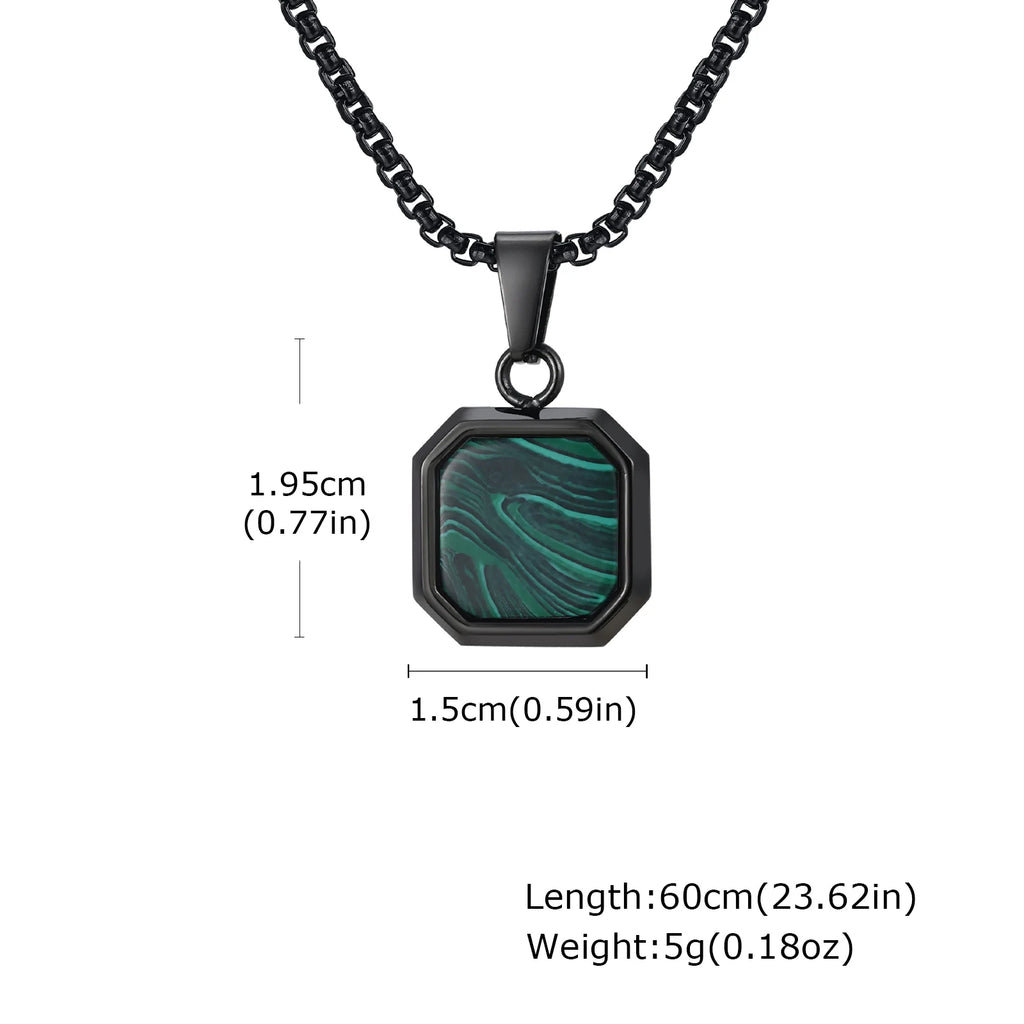 Fashion High Quality Natural Stone Square Pendant Stainless Steel Long Chain Necklace Trendy Simple Popular Jewelry for Men Gift