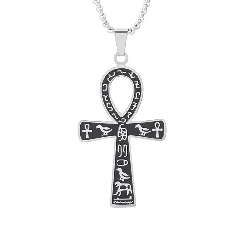 Ancient Egyptian Animal Totem Ankh Cross Pendant Necklace for Men Women Fashion Charm Lucky Riding Jewelry