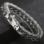 Retro 10 Inches Rose Line Man Bracelet Men Black Onyx Inset Stainless Steel Men's Bracelets Curb Chain Mannen Armband