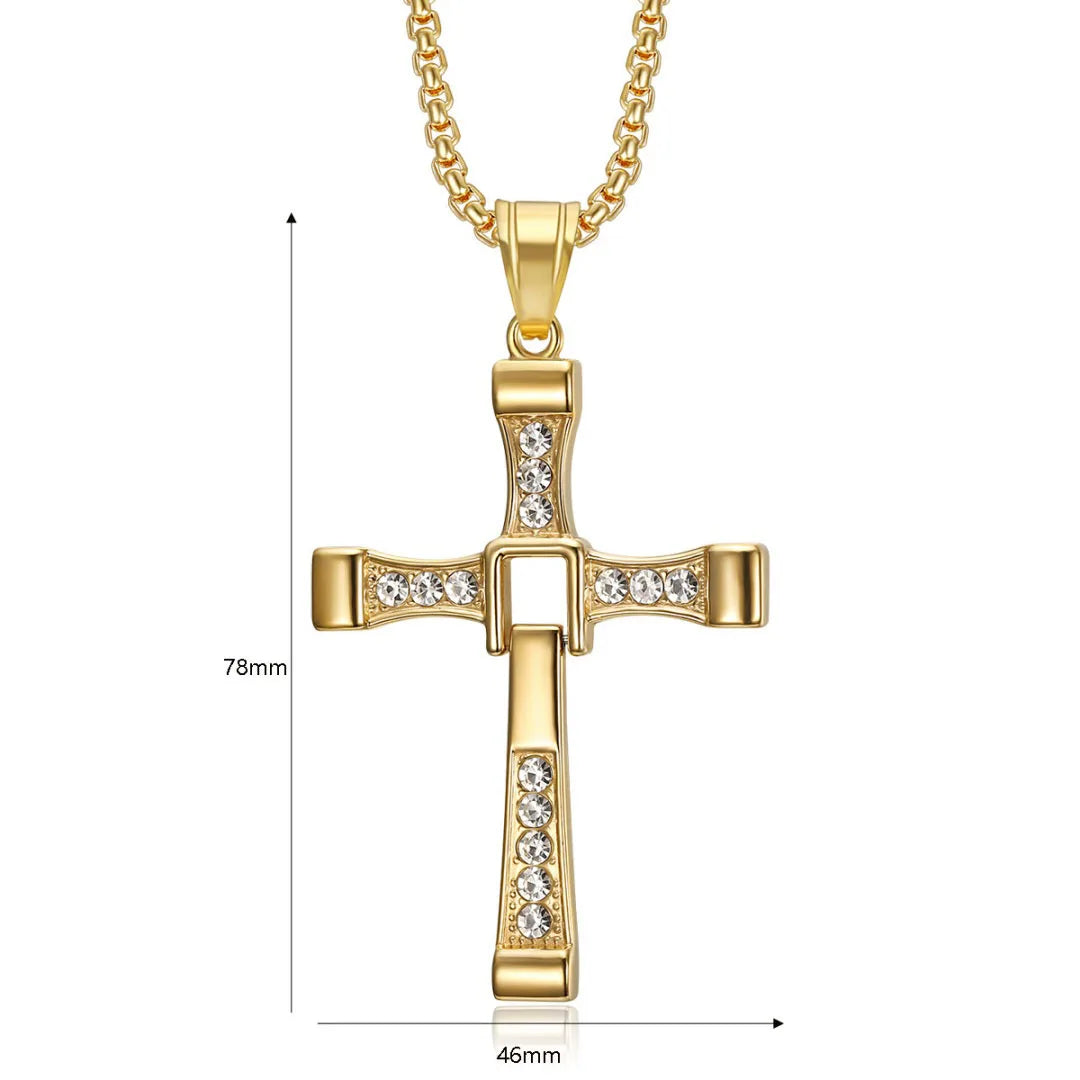 CZ Jesus Cross Pendant Necklace — Stainless Steel