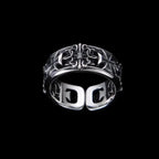 Dark Engraved Symbol Adjustable Open Ring — Stainless Steel