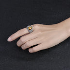 Silver Vintage Ring Oval 8x10MM Natural Tiger's Eye Stone Ring for Men Women Gift Luxury Rhodochrosite Jewelry