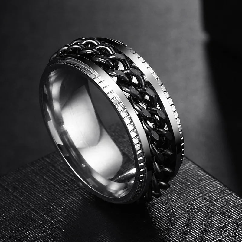 Anxiety Fidget Rings For Men Spining Titanium Stainless Steel Colorfully Spinner Rotatable Chain Jewelry Rotating Rings