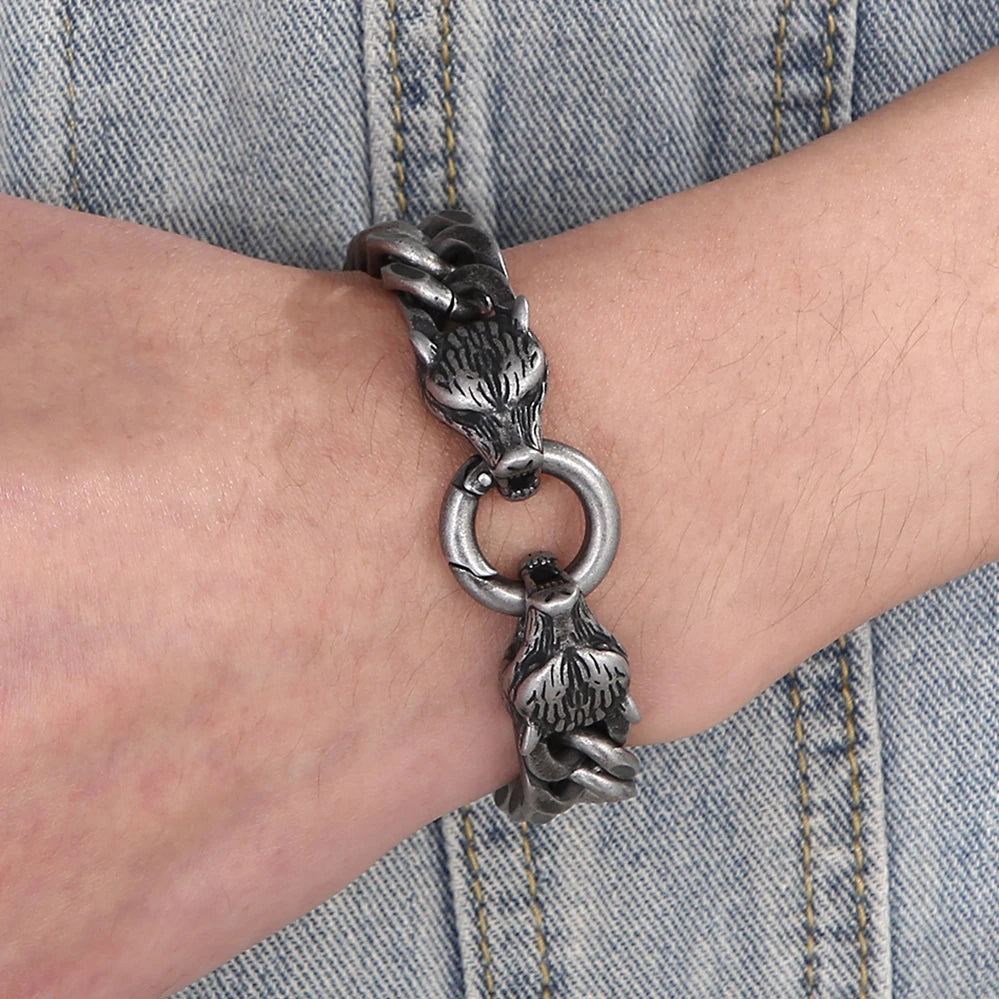 Gothic Wolf Head Stainless Steel Men's Bracelet 4 Color Available Unique Masculine Jewelry Gifts for Party