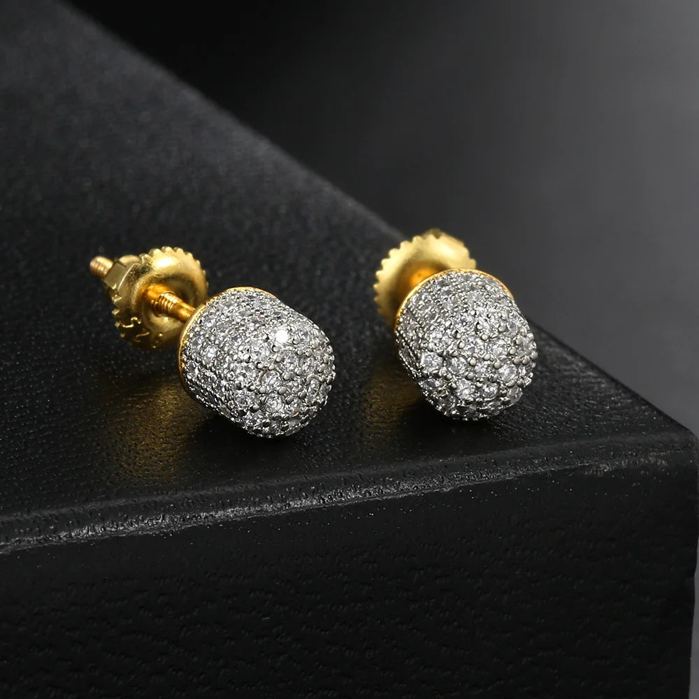 Iced Out Cylindrical Stud Earrings — Gold