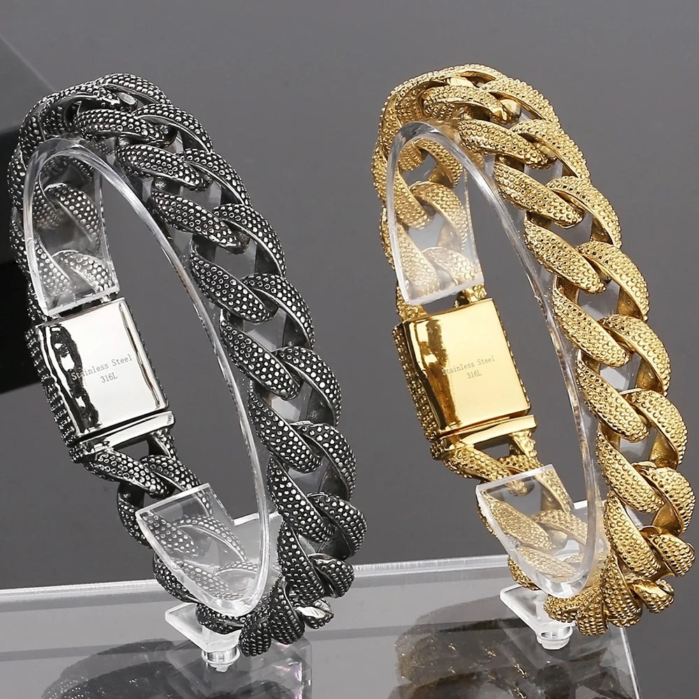 Retro 10MM Width Curb Cuban Link Chain Bracelet for Men Solid 316L Stainless Steel Casting Bracelets & Bangles Boys