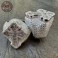 Fashion Design Brilliant 925 Silver Cross Rings For Men Shiny Zircon Inlay Iced Out Hip Hop Ring Vintage Rapper Jewelry