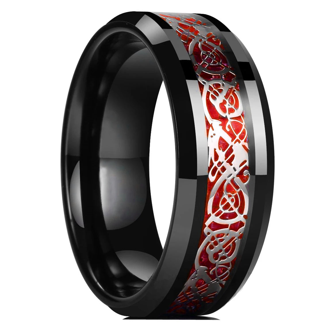 Fashion 8mm Stainless Steel Celtic Dragon Rings For Men Inlay Purple Carbon Fiber Rings Wedding Band Jewelry Birthday Gifts