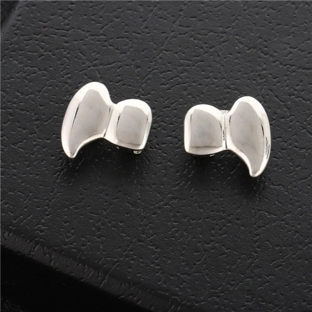 2Pcs/Set Double Glossy Hip-Hop Tooth Grills Halloween Gift Punk Jewelry Tooth Caps Charm Gold Silver Color Mouth Teeth