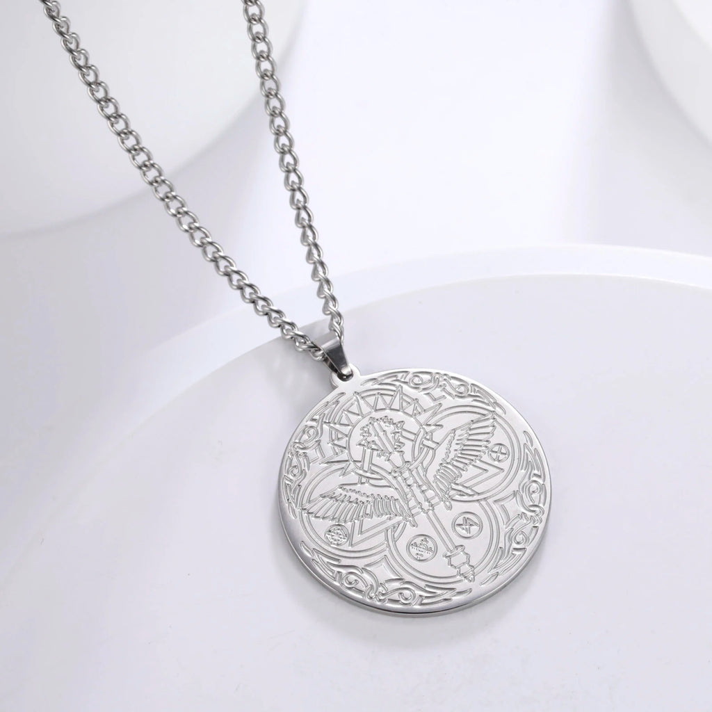 Archangel Raphael Winged Medallion Necklace — Stainless Steel