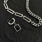 Men Trendy Hip Hot Black Square Pendant Necklace Asymmetric Stainless Steel Cuba Chain Necklace for Men Jewelry