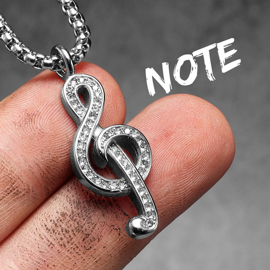 Music Symbol Gemstone Pendant — Stainless Steel