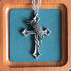 Gothic Crow Cross 925 Silver Pendant Necklace