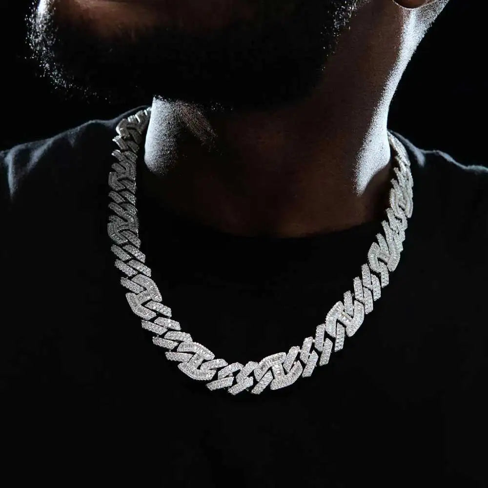 Hip Hop Necklace Men Rectangle 5A CZ Stone Bling Iced Out Prong Cuban Link Chain Necklace for Women Men gift