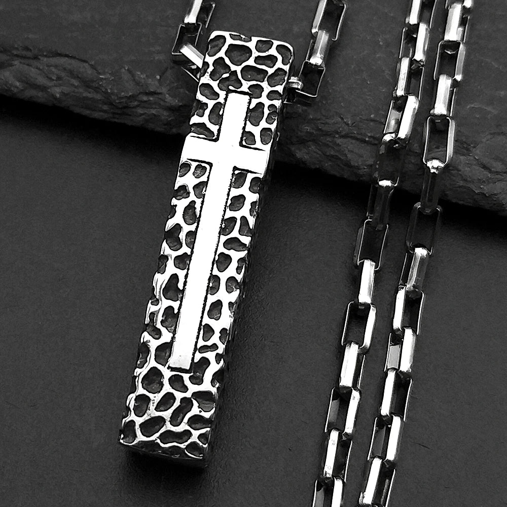 Cross Geometric Silver Pendant Vintage Rectangle