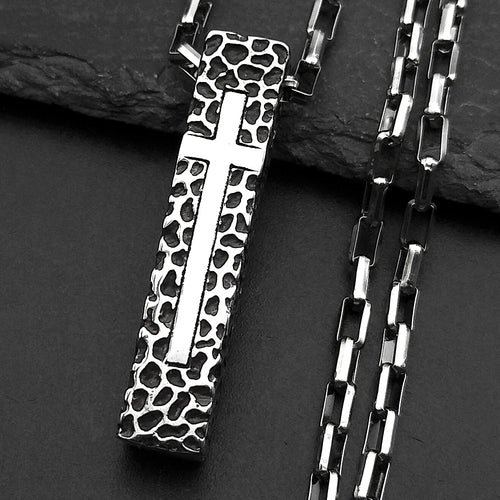 Cross Geometric Silver Pendant Vintage Rectangle