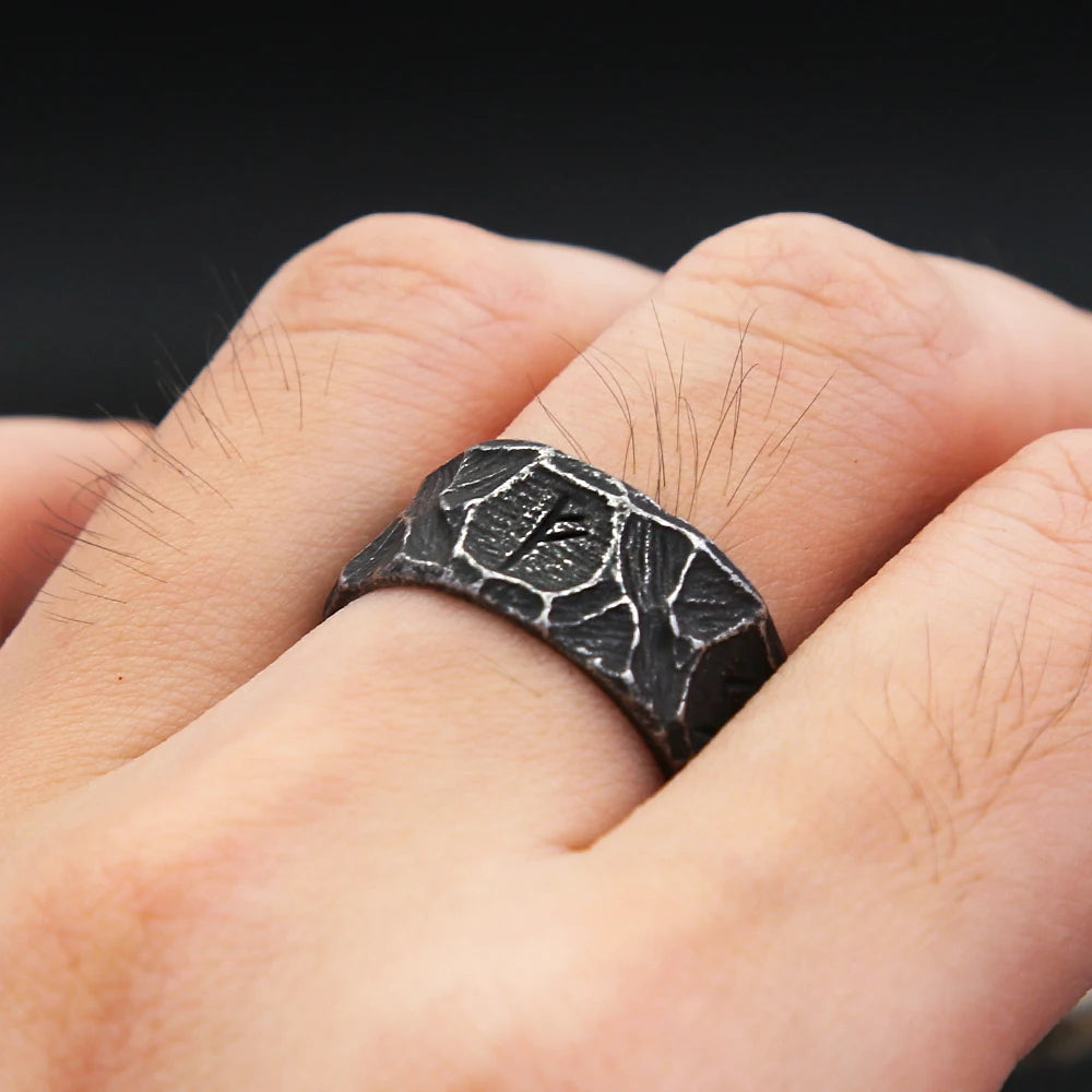 Punk Vintage Nordic Viking Rune Ring Stainless Steel Biker Amulet Ring For Men Women Unique Simple Jewelry Gift Dropshipping