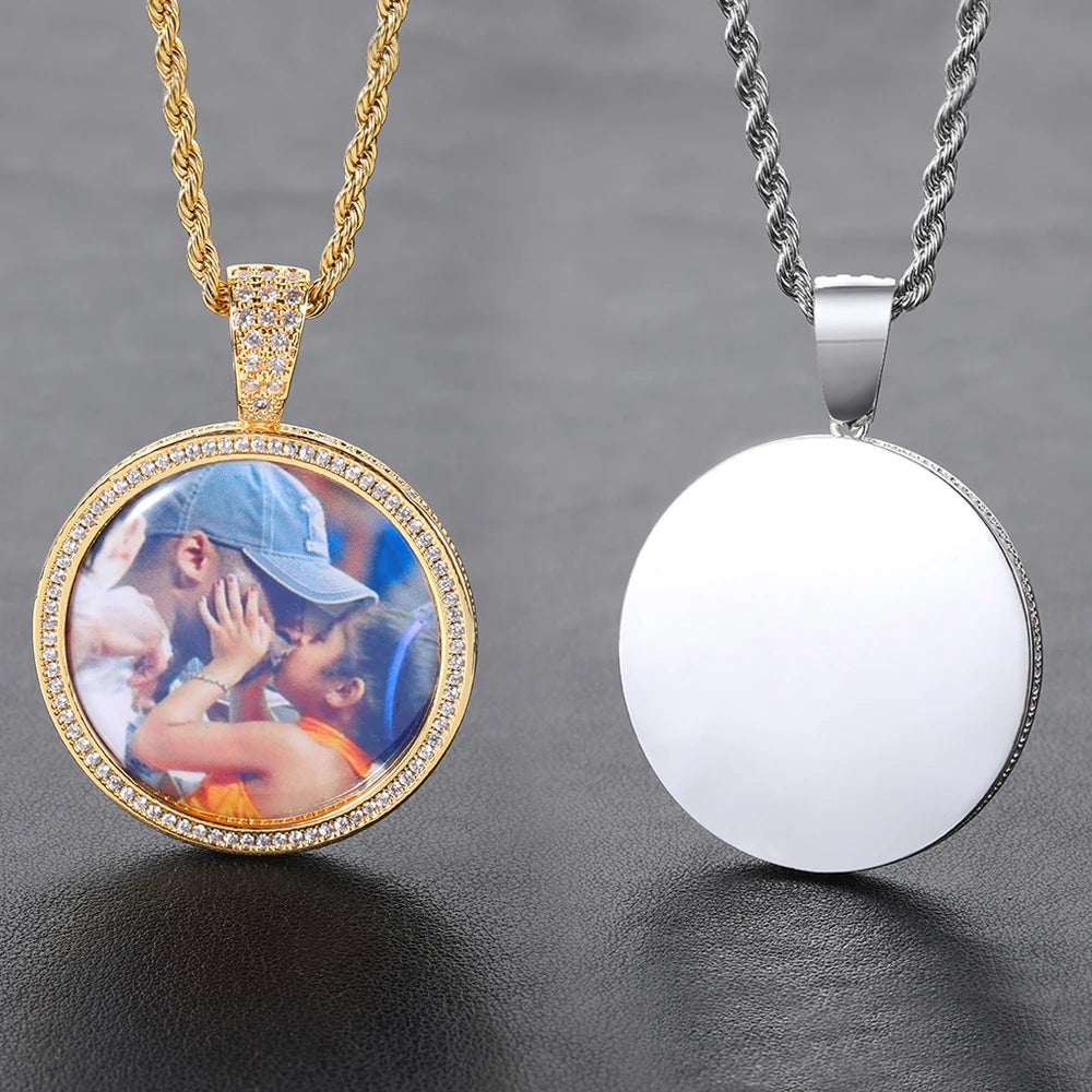 Iced Out Photo Pendant Necklace Stainless Steel