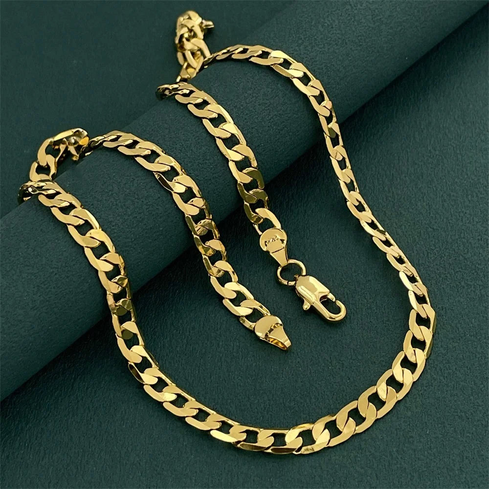 Andara Luxury 925 Sterling Silver Gold Plated 6mm One to One Necklace, Unisex Engagement Accessories Jewelry 45-60cm
