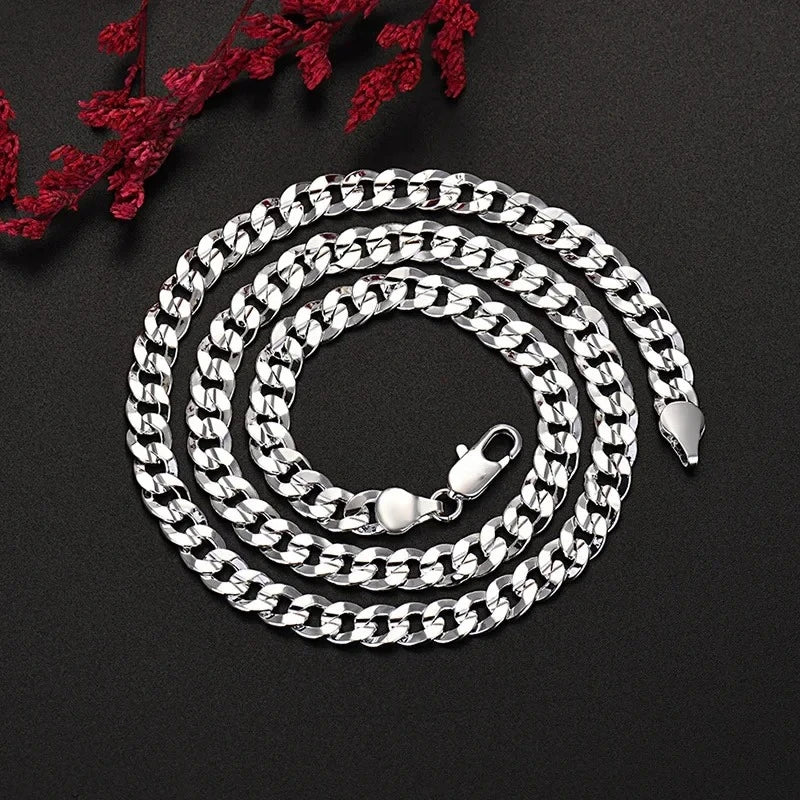 Fine 925 Sterling Silver Charm 7MM Chain Necklace for Women Man Luxury Fashion Party Wedding Accessories Jewelry Christmas Gifts