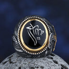 New Design 316L Stainless Steel Tone Saudi Star Ring With Black Stone Mysterious Exaggerated Men Ring Jewelry For Boyfriend Gift