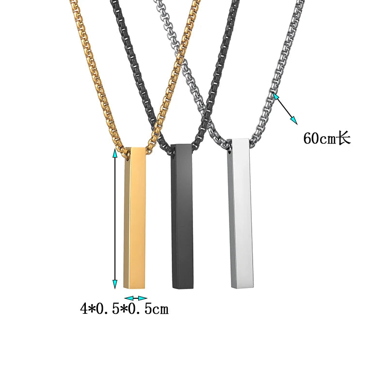 High Quality Stainless Steel Square Pendant Necklace for Men Women Blank Bar Couple Necklace Birthday Christmas Jewelry Gift