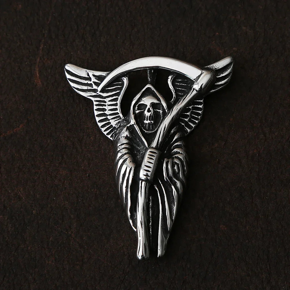 Gothic Grim Reaper Death Scythe Skull Necklace For Men Punk Biker Stainless Steel Chain Necklace Pendant Male Hip Hop