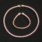 Multi-Color CZ Chain Bracelet Necklace Set 6mm 50cm