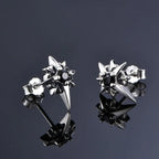 Black CZ Star Stud Earrings with Clear Crystal — Black-Tone