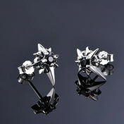 Black CZ Star Stud Earrings with Clear Crystal — Black-Tone