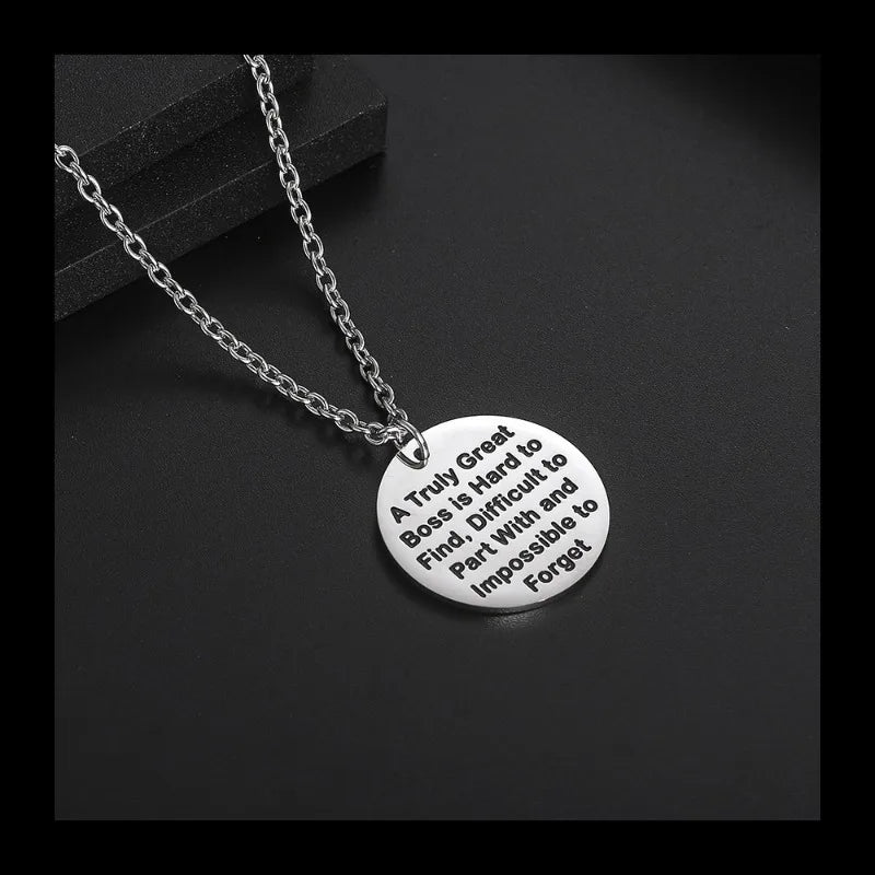Round Brand Pendant Necklace — Stainless