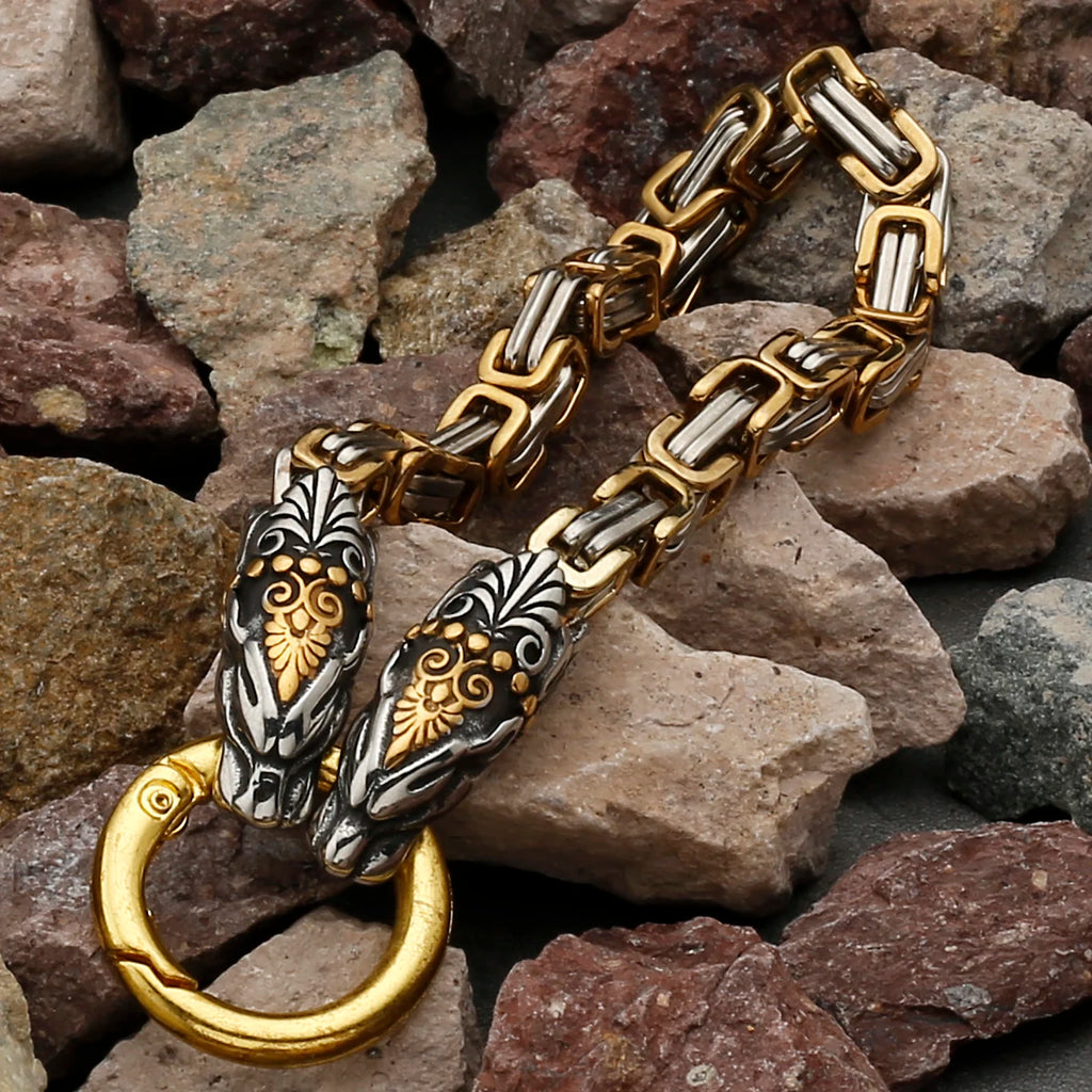 Nordic Viking Celtic Wolf Head Dragon Head Bird Head Ghost Head Men's Stainless Steel Bracelet Non-fading Jewelry Wholesale