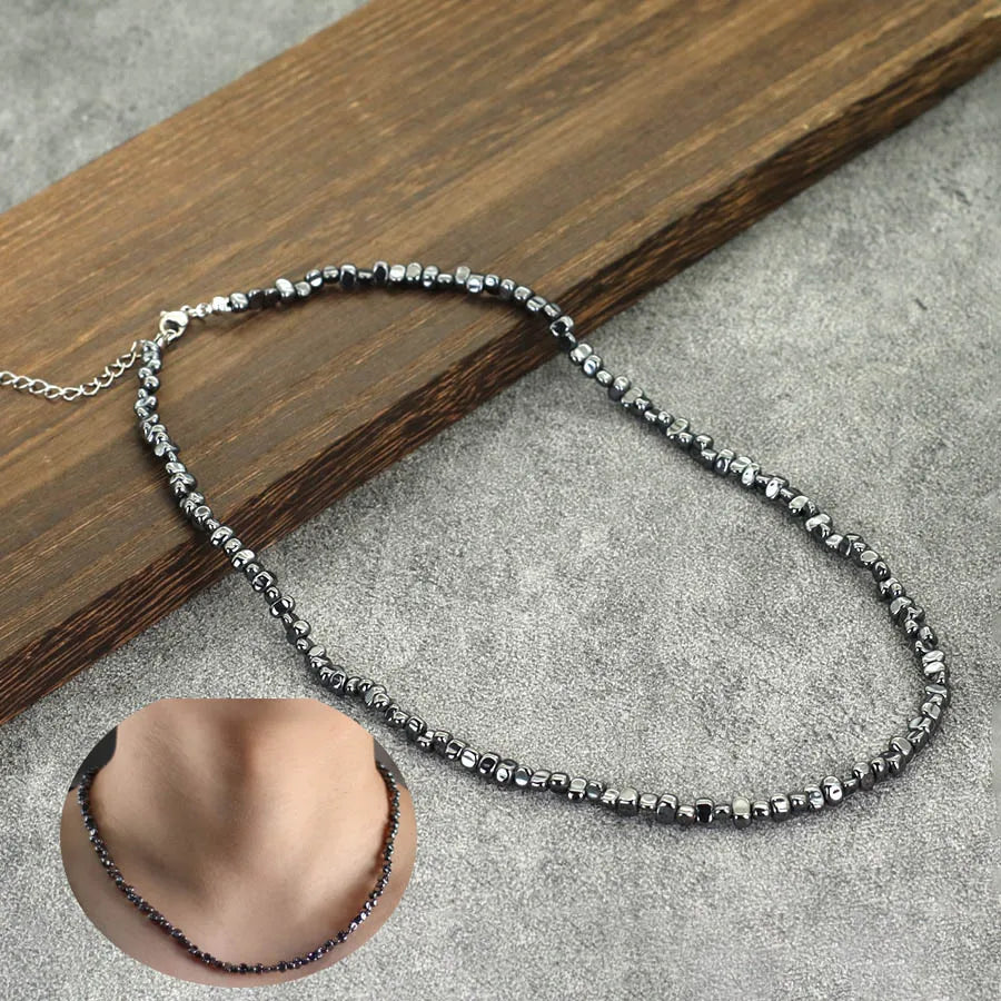 New Men Healing Necklace Irregular Hematite Stone Beads Energy Jewelry Short Collar Hiphop Neck Accessories Hombre