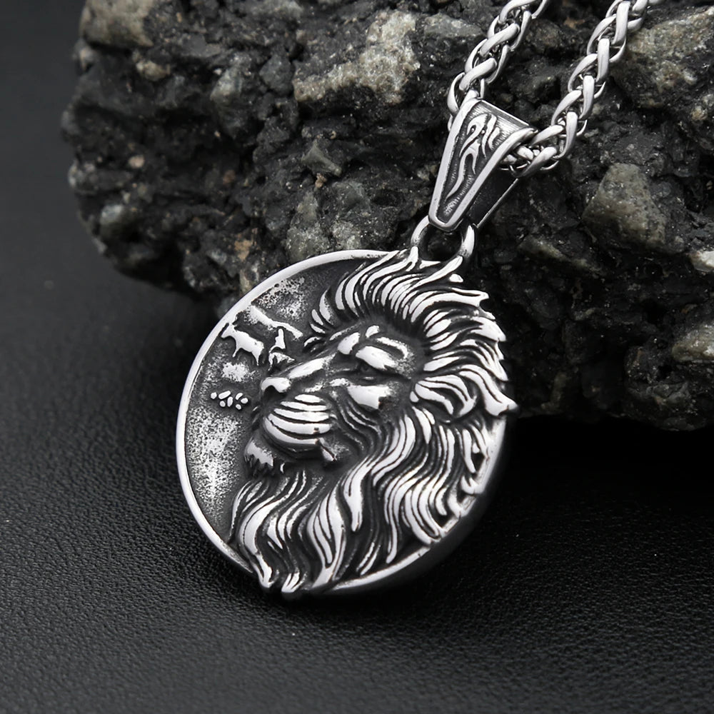 Lion Viking Steel Pendant Nordic Punk Biker Animal