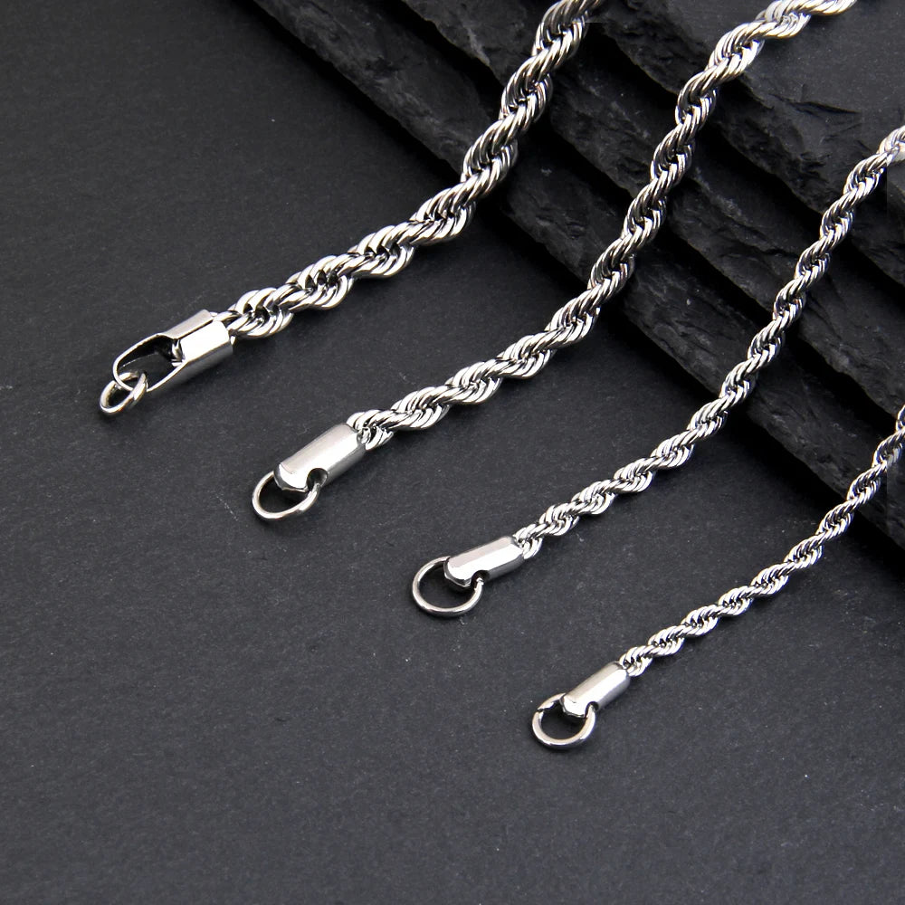 304 Stainless Steel Twist Rope Chain Necklace for Men Women PVD Silver Plated 2mm/2.5mm/3mm/4mm/5mm Width Accessories