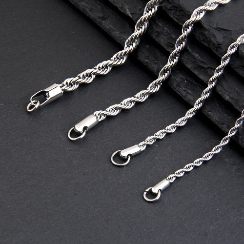 304 Stainless Steel Twist Rope Chain Necklace for Men Women PVD Silver Plated 2mm/2.5mm/3mm/4mm/5mm Width Accessories