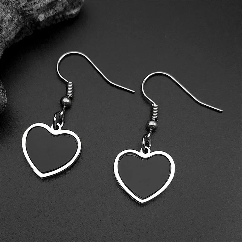 Gothic Heart Silver Earrings Punk Hoop Kpop Y2k