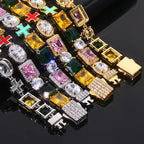 Iced Out Gemstone Necklace Stainless Steel Multi
