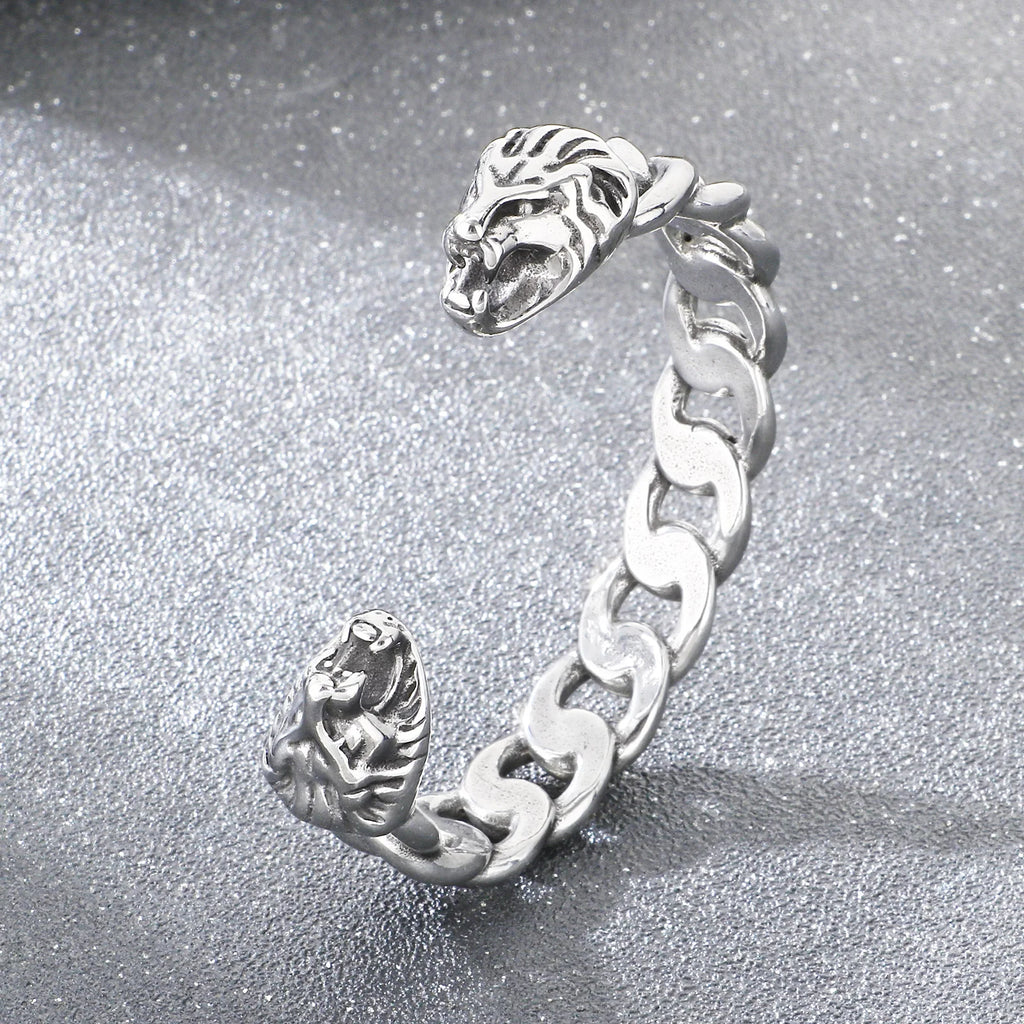 Trendy Men's Double Snakehead Lion Stainless Steel Open Bracelet Gothic Cyberpunk Style Fashion Jewelry Street Gifts