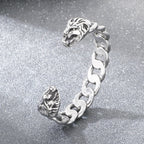 Trendy Men's Double Snakehead Lion Stainless Steel Open Bracelet Gothic Cyberpunk Style Fashion Jewelry Street Gifts