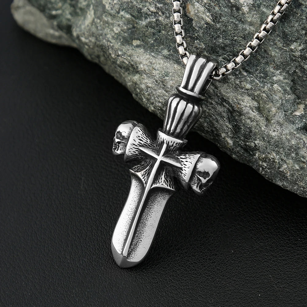 Skull Sword Steel Pendant Punk 316L Rider