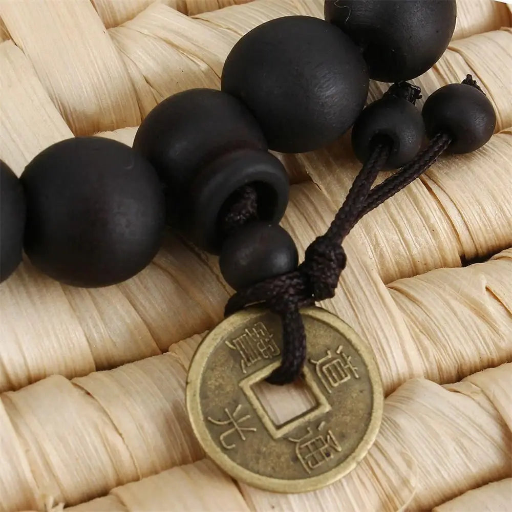 1Pc Wood Bead New Buddha Bracelet Buddhist Bangle Prayer Beads Copper Coin Women Men Lucky Religion Bracelets Charm