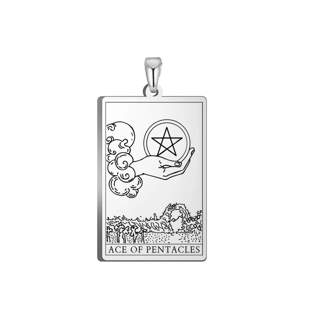 Dawapara Pentacles Tarot Card Pendant for Necklace Stainless Steel Golden Black Jewelry Accessories Charms Pendants