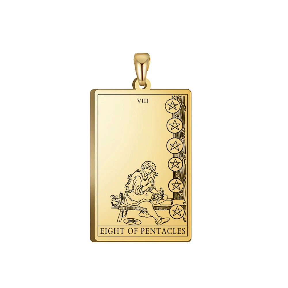 Dawapara Pentacles Tarot Card Pendant for Necklace Stainless Steel Golden Black Jewelry Accessories Charms Pendants
