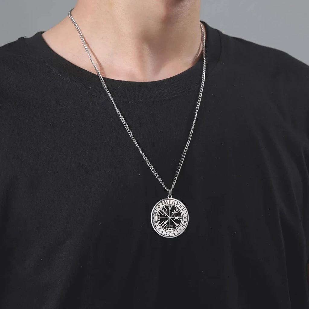 Odin's Runes Vegvisir Compass Pendant — Stainless Steel