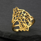 Teamer Hollow Cute Wolf Stainless Steel Ring for Women Men Open Wide Vintage Geometric Animal Finger Ring Jewelry Gift Wholesale