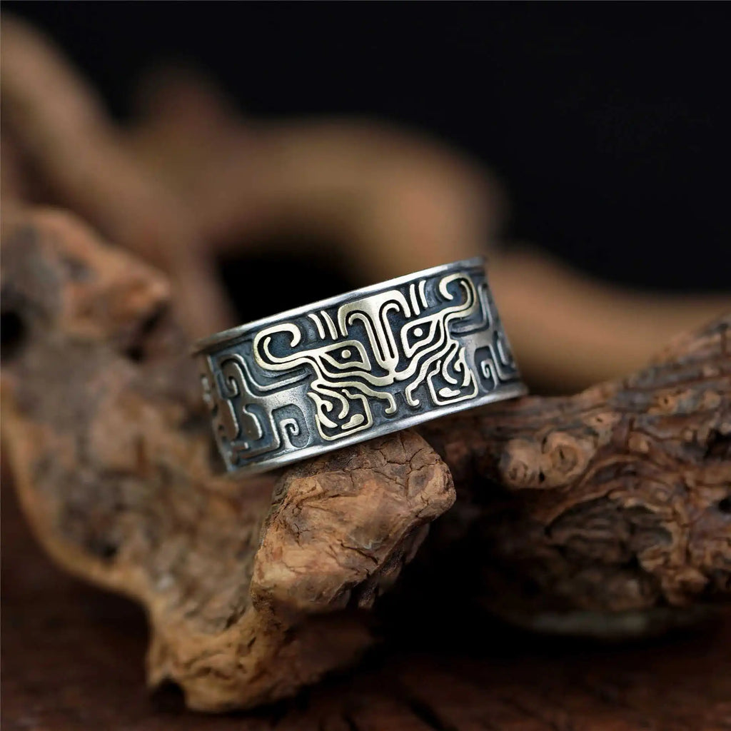 Retro Taotie Chinese Mythology Adjustable Open Ring For Men Punk Gothic Edgy Copper Jewelry Handmade Unisex Accessories Gift