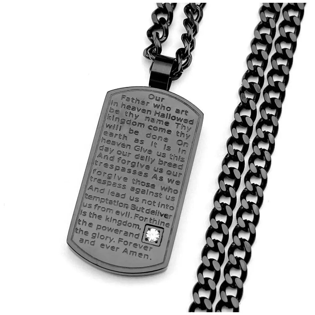 Lord's Prayer Bible Verse Jesus Cross Necklace — Stainless Steel