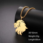 My Shape Lion King Crown Pendent Necklaces for Men Boys Stainless Steel Punk Animal Wolf Charms Choker Chains Hip Hop